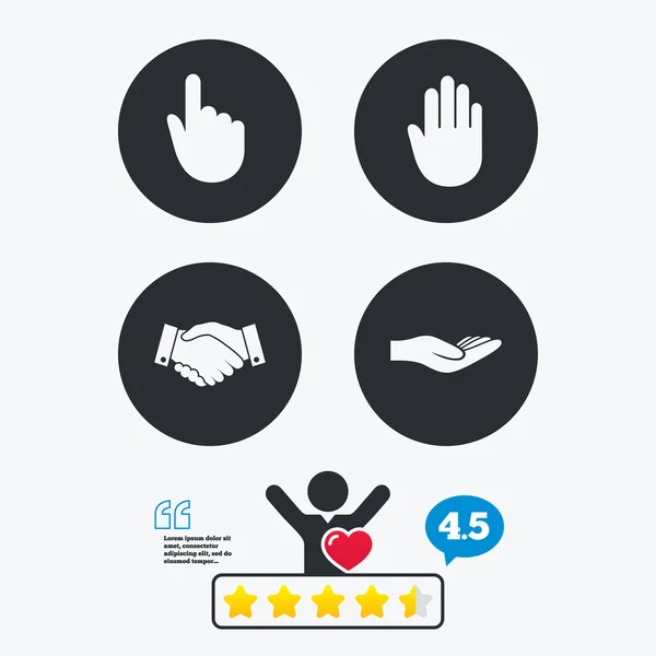 Hand icons. Handshake and click — 스톡 벡터