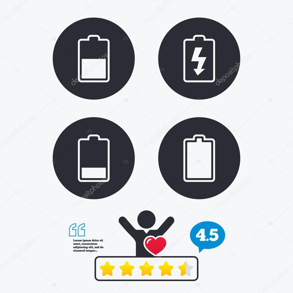 Battery charging icons. Electricity symbol.