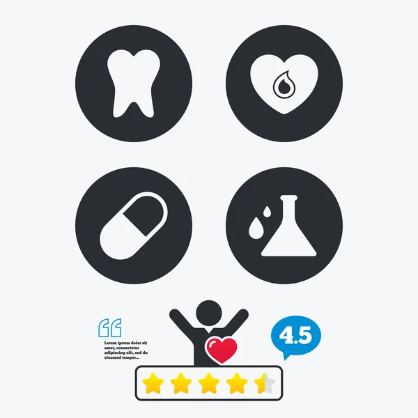 Medische pictogrammen. Pil, tand, chemie — Stockvector