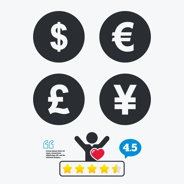 Dollar, euro, pond en yen pictogrammen. — Stockvector