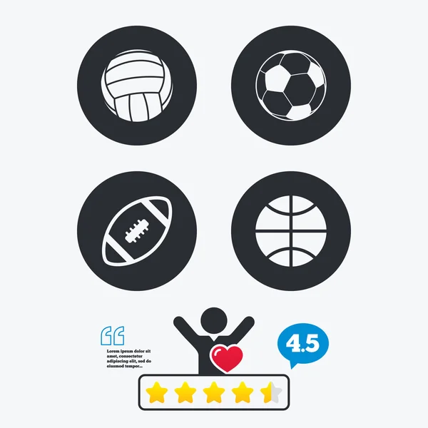 Pelotas deportivas. Voleibol, Baloncesto, Fútbol . — Vector de stock