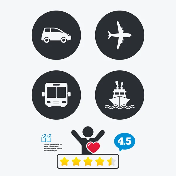 Iconos de transporte. Coche, Avión, Bus — Vector de stock