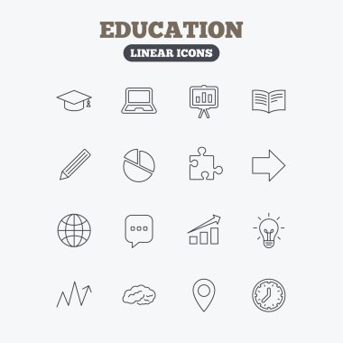 Education icons. Graduation cap, pencil