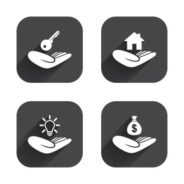 Helping hands icons. Protection and insurance. clipart