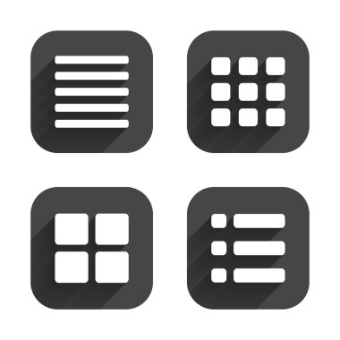 Menü simgeleri listelenmektedir. içerik görünümü seçenekleri.