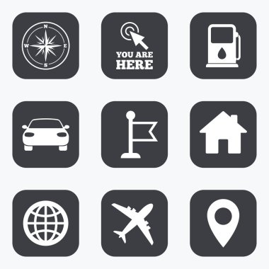 Navigasyon, gps simgeleri. Windrose, pusula işaretleri.