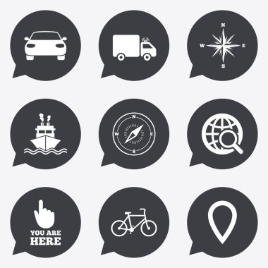 Navigasyon, gps simgeleri. Windrose, pusula işaretleri.