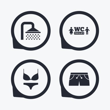 Yüzme Havuzu simgeler. Duş ve mayo işaretleri.