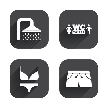 Yüzme Havuzu simgeler. Duş ve mayo işaretleri.