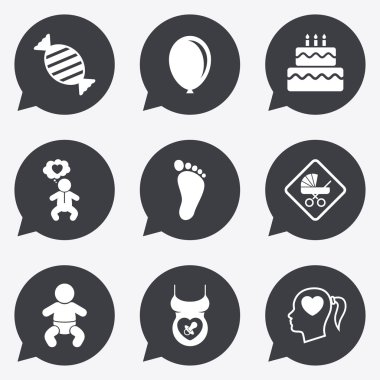 Gebelik, doğum ve bebek bakım simgeleri.