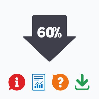 yüzde 60'ı Satılık oku etiketi işareti simgesi.