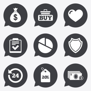 Online alışveriş, e-ticaret ve iş simgeleri.