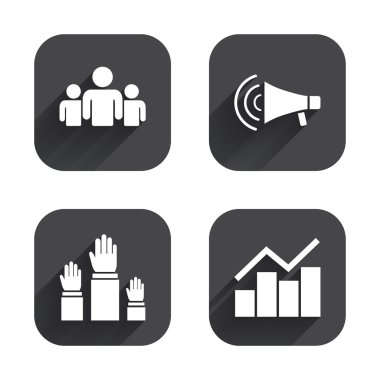 Bir grup insan strike. Megafon hoparlör.