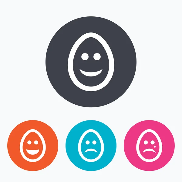 Eggs happy and sad faces signs. — Stock Vector
