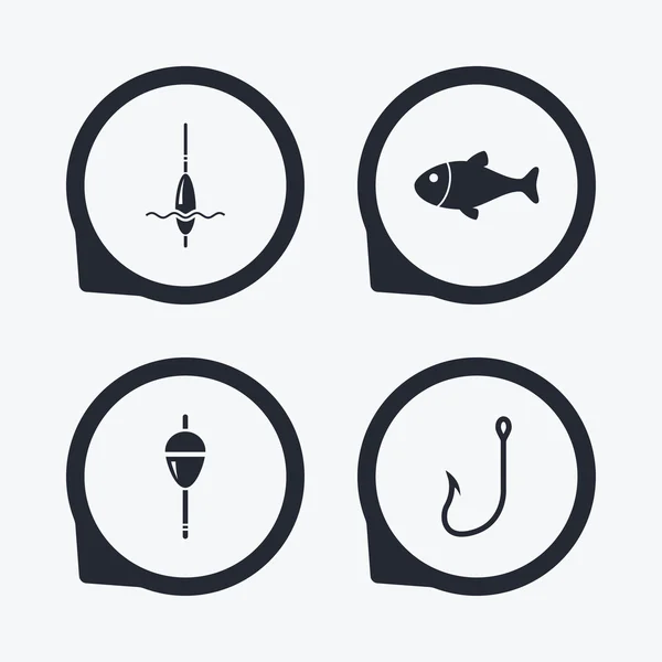 Visserij pictogrammen. Vissen met vissers haak — Stockvector