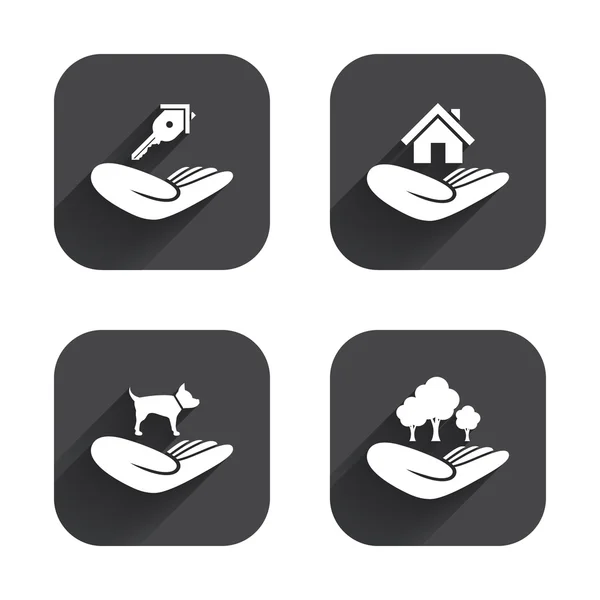 Helping hands icons. Protection and insurance. — Stock Vector