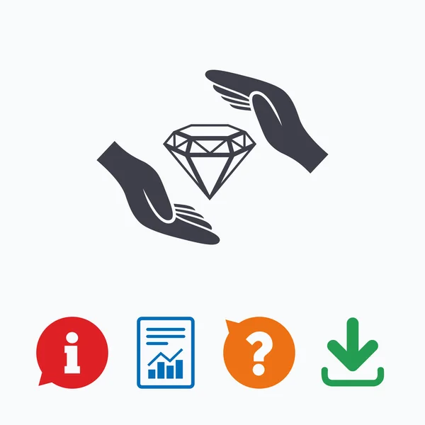 Smycken insurance tecken. Händer skydda diamanter. — Stock vektor