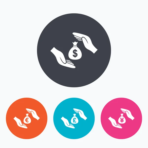 Ruce pojištění ikony. peníze úspory známky. — Stockový vektor