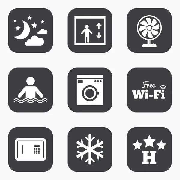 Hotel, iconos del servicio de apartamentos. Internet Wifi . — Vector de stock