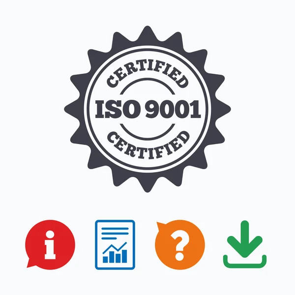 ISO 9001 certyfikowany znak. pieczęć certyfikacji. — Wektor stockowy