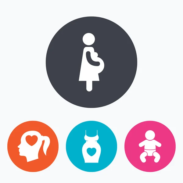 Iconos de maternidad. Bebé bebé, embarazo, vestido . — Vector de stock