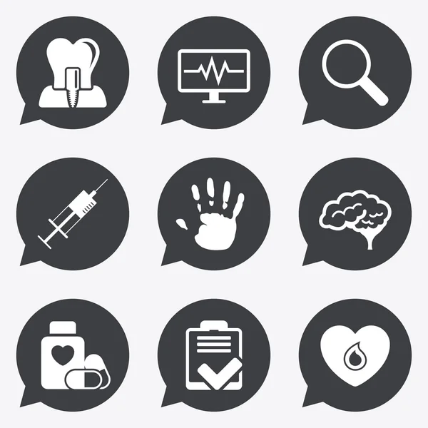 Medicine, medical health and diagnosis icons. — Stock Vector