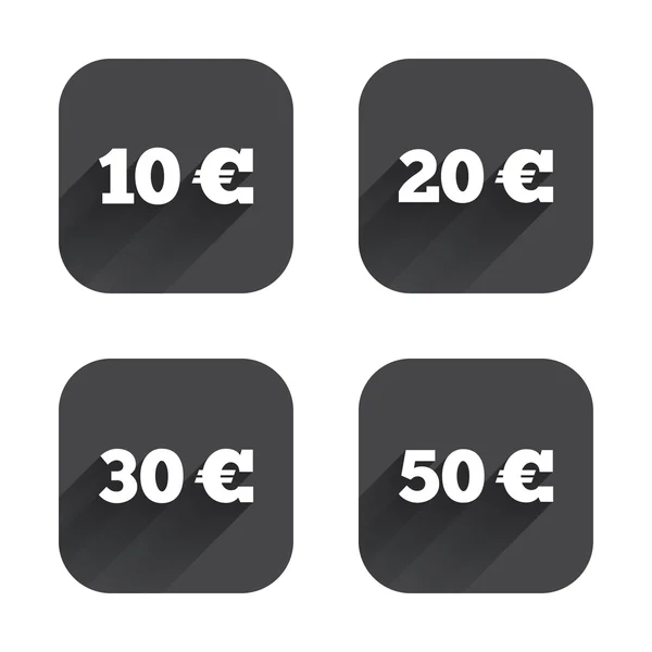Money in Euro icons. Ten, twenty, fifty EUR. — Stock Vector