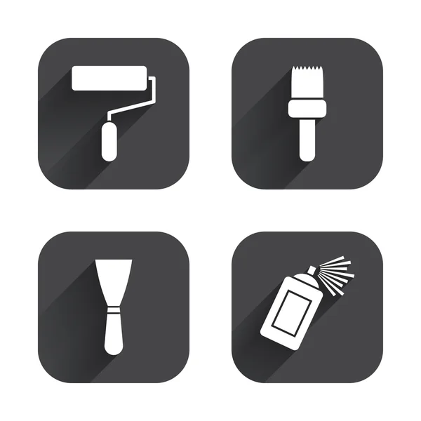 Paint roller, brush icon. Spray can and Spatula. — Stock Vector