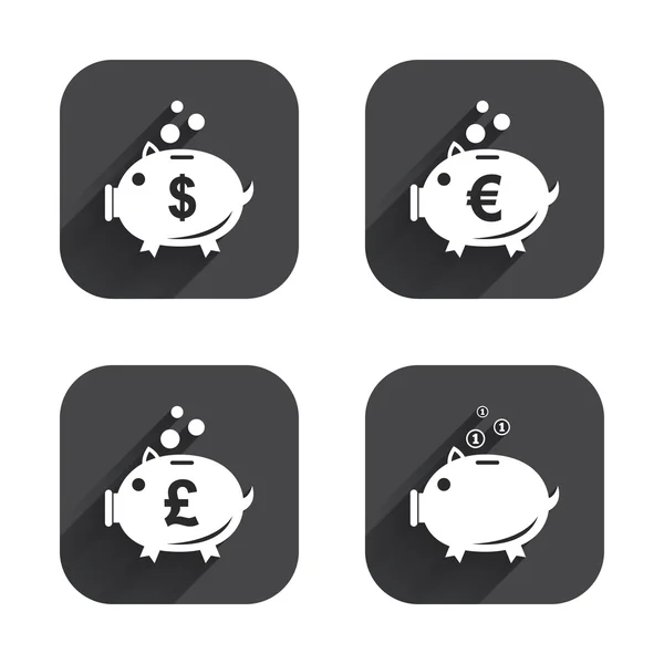 Sparschwein-Symbole. Dollar, Euro, Pfund. — Stockvektor