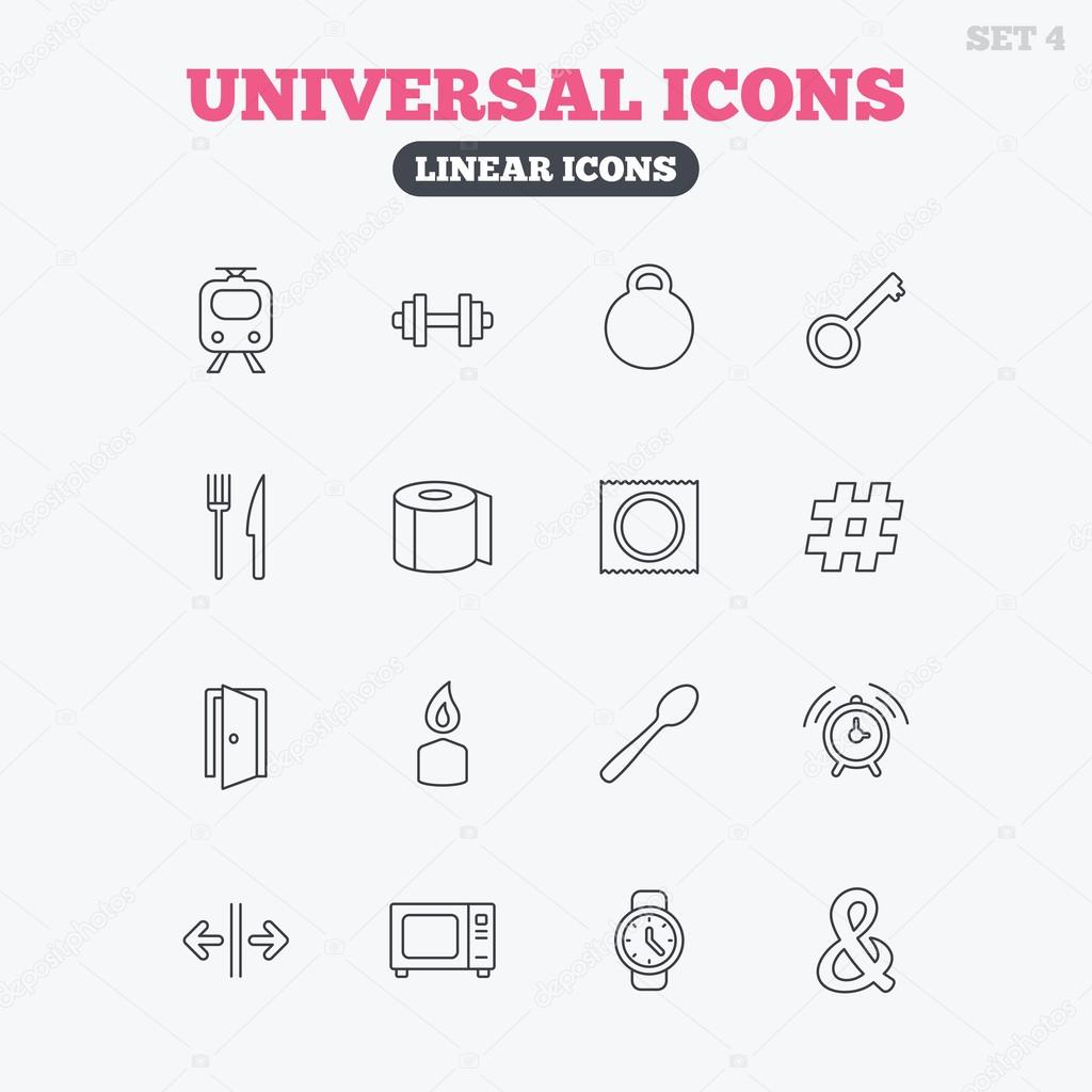 Universal icon. Fitness dumbbell, key