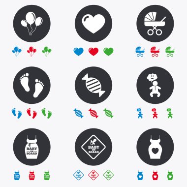 Gebelik, doğum ve bebek bakım simgeleri.