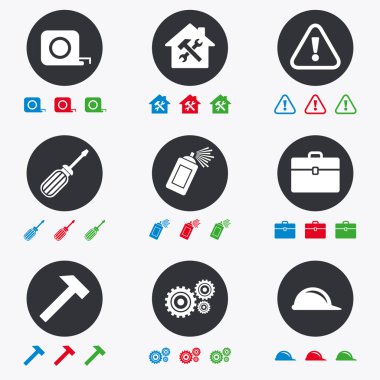 Onarım, inşaat simgeler. Kask, tornavida.