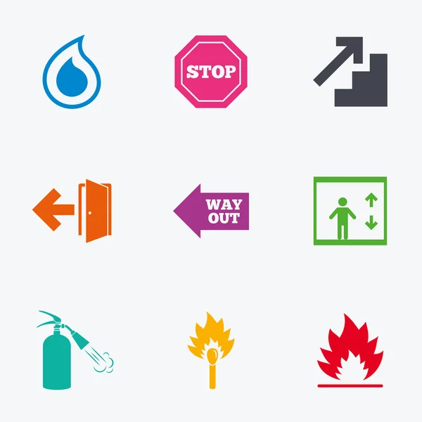 Fire safety, emergency icons. Extinguisher sign. Stock Vector Image by