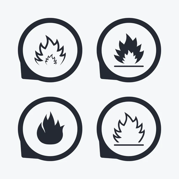 Feuerflammen-Ikonen. Hitzezeichen. — Stockvektor