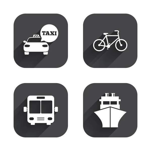 Iconos de transporte. Taxi, Bicicleta — Vector de stock