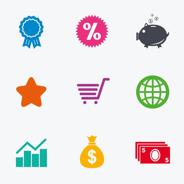 Online winkelen, e-commerce en business pictogrammen. — Stockvector