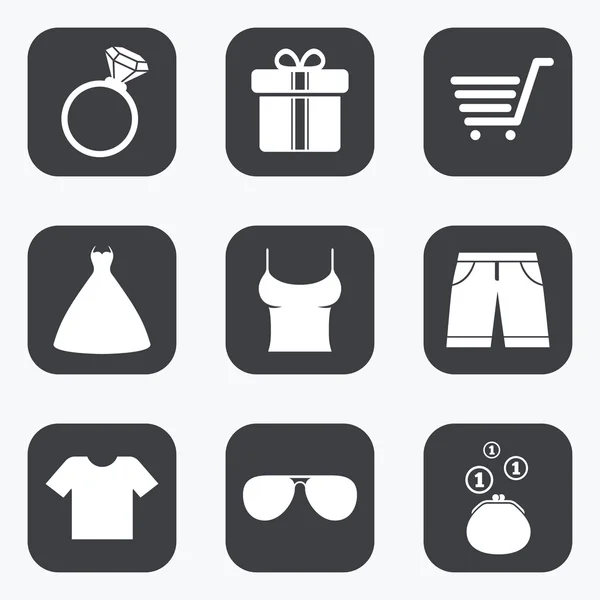 Vêtements, accessoires icônes. Panneaux commerciaux . — Image vectorielle
