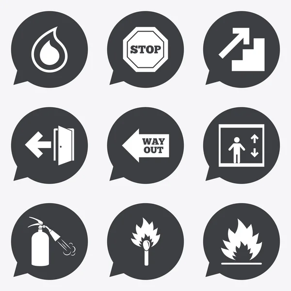 Fire safety, emergency icons. — Stock Vector