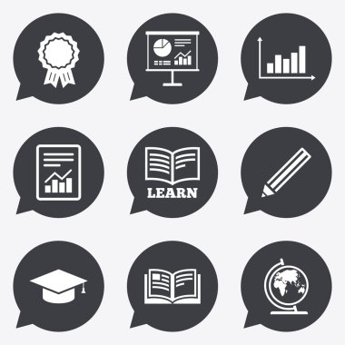 Eğitim ve öğrenim ikonu. Sunum işaretleri.