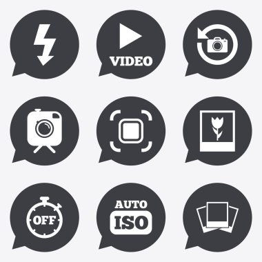 Fotoğraf, video simgeler. Kamera, fotoğraf ve çerçeve.