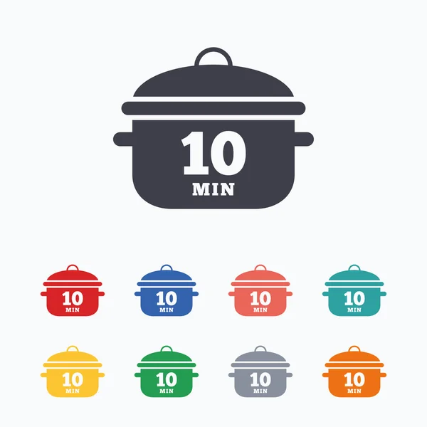 Boil 10 minutes. Cooking pan sign. Stew food — Stock Vector