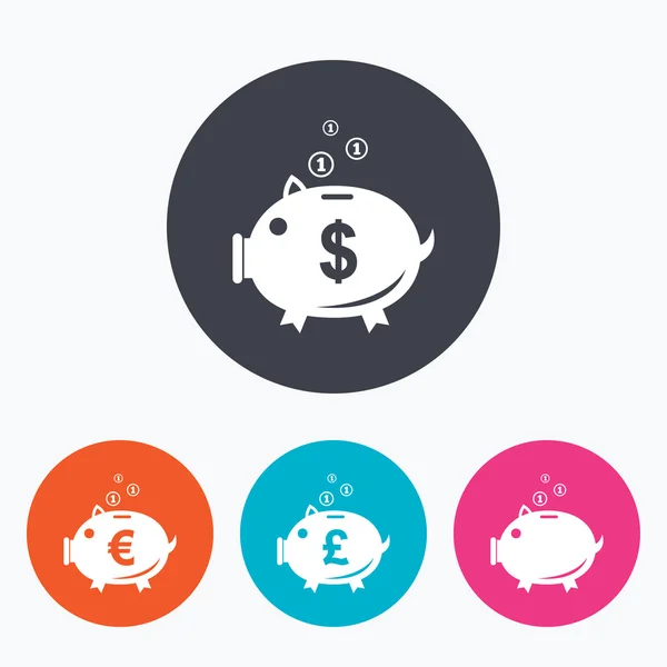 Piggy bank icons. Dollar, Euro, Pound moneybox. — Stock Vector