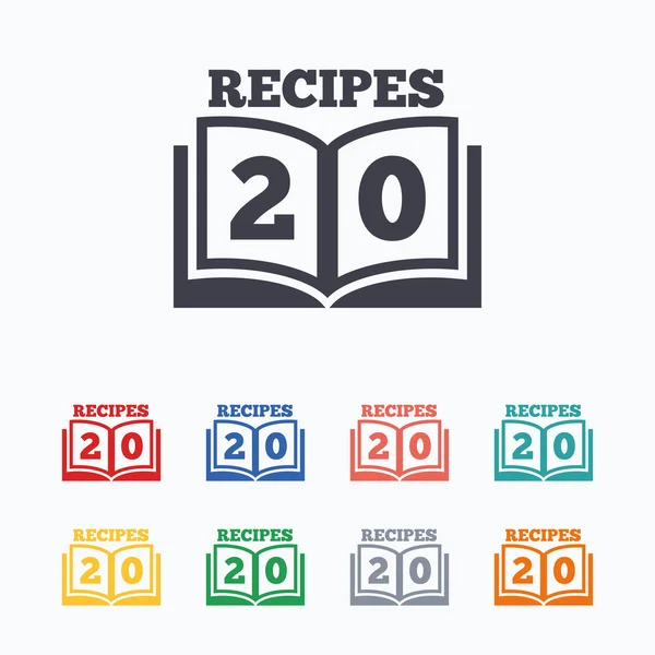 Ícone do sinal do livro de receitas. 20 Símbolo do livro de receitas . —  Vetores de Stock