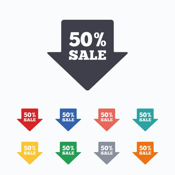 50 pour cent vente flèche tag icône signe . — Image vectorielle