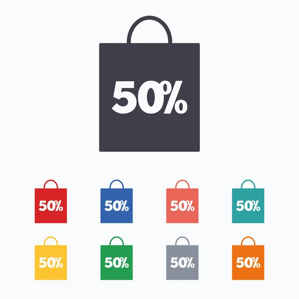 50 por ciento venta bolsa etiqueta signo icono . — Vector de stock