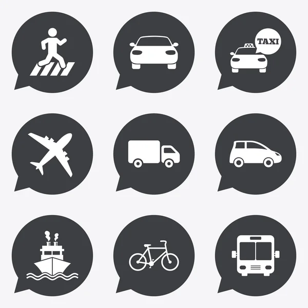 Señales de coche, bicicleta, autobús y taxi . — Vector de stock