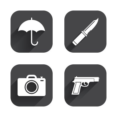 Silah silah. Bıçak, şemsiye ve fotoğraf fotoğraf makinesi.