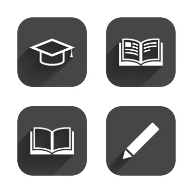 kalem ve açık kitap işaretleri.