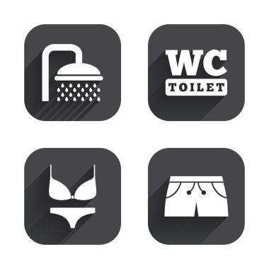 Yüzme Havuzu simgeler. Duş ve mayo işaretleri.