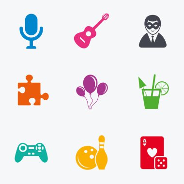 Oyun, bowling ve bulmaca simgeleri.